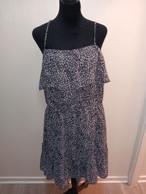 Women’s Black and White Leopard Print Spaghetti Strap Dress